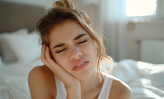 Woman suffering from jaw pain